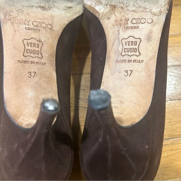 Jimmy Choo Suede Leather Romy 60MM Chocolate Brown Kitten Heel Pointed Toe Pumps - Picture 7 of 16